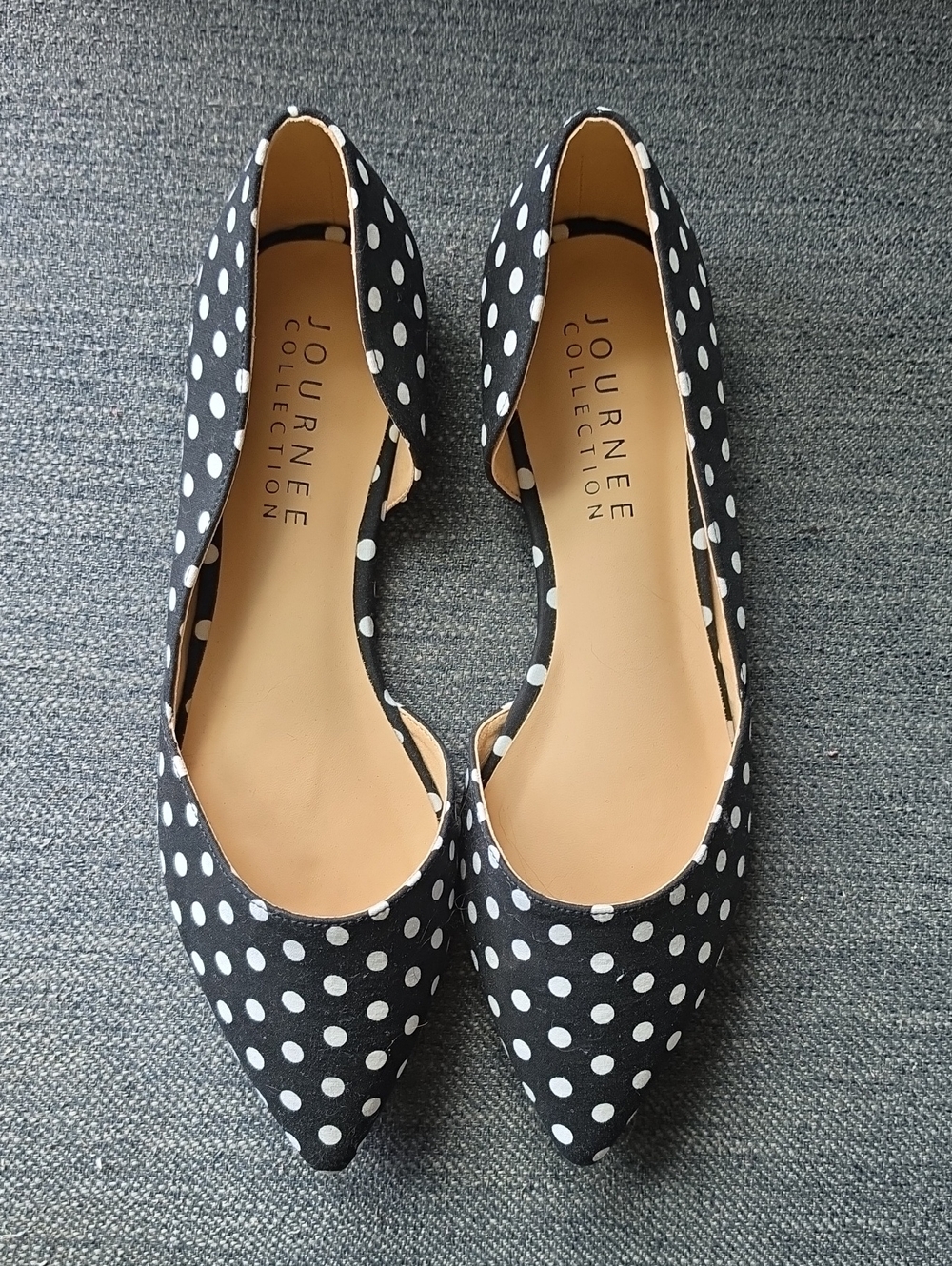 Journee Collection Black and White Polka Dot Pointed D'Orsay Flats